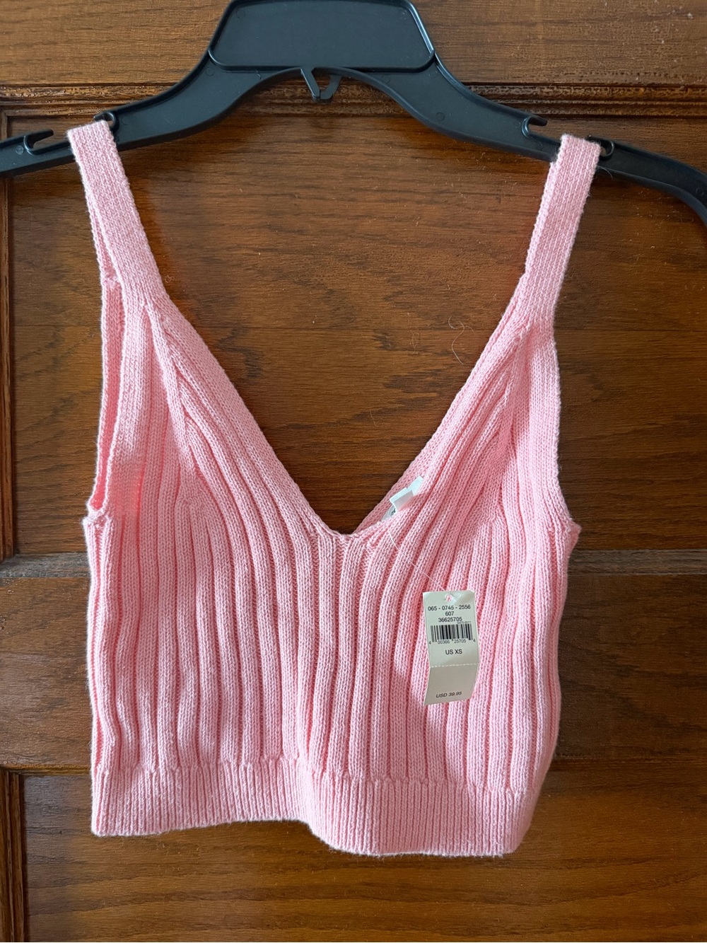 aerie Pink Ribbed V-Neck Knit Crop Tank